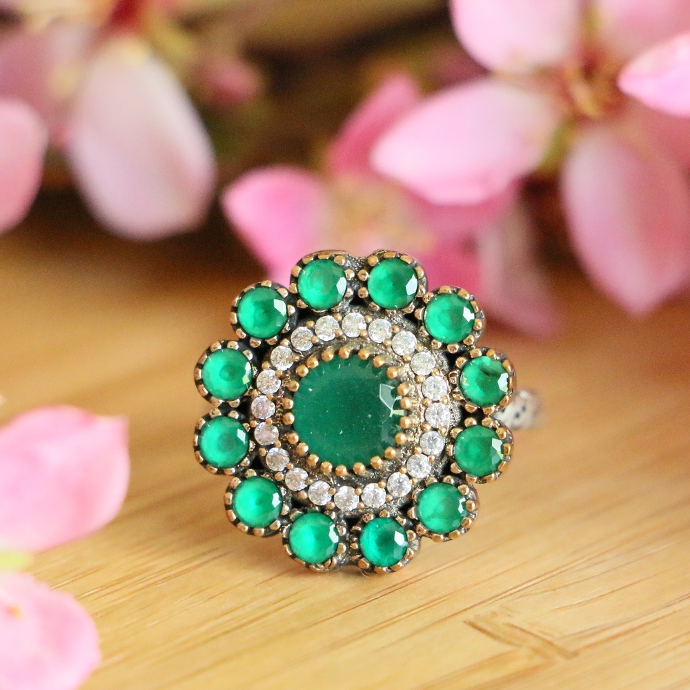 COPY - Sterling Silver Jade Stones and Cubic Zirc…